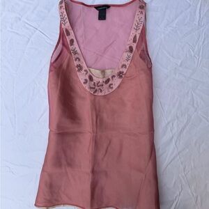 Vintage Pink Sheer Embellished Layered Tank Top